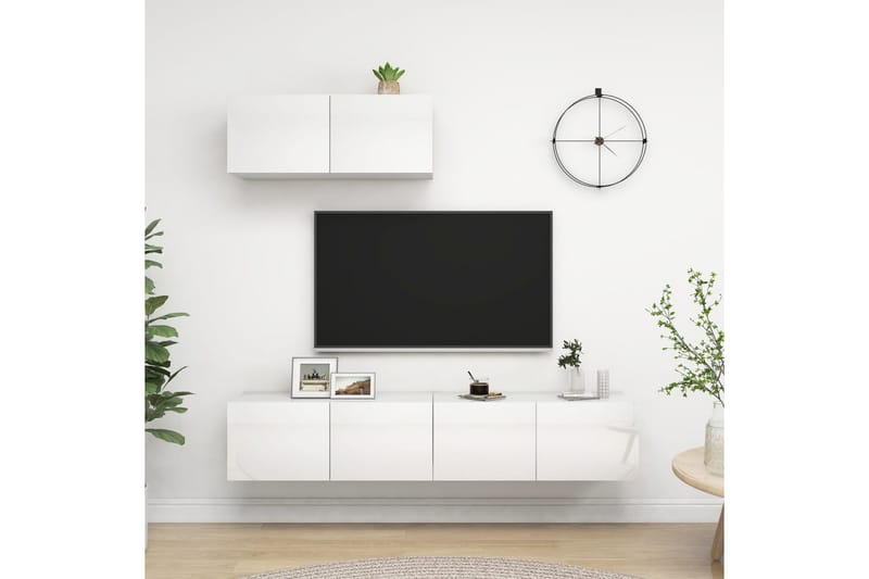 TV-bänk 3 st vit högglans spånskiva - Vit - Möbler - Tv möbel & mediamöbel - TV bänk & mediabänk