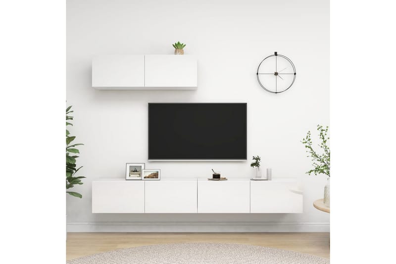 TV-bänk 3 st vit högglans spånskiva - Vit - Möbler - Tv-möbler & mediamöbler - TV-bänk & mediabänk