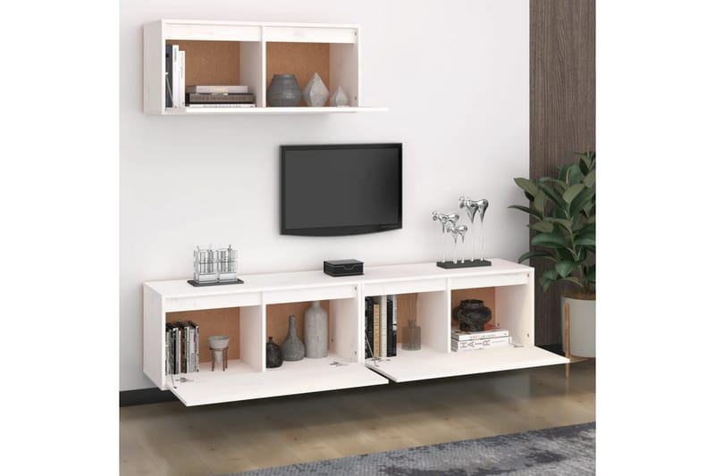 Tv-bänk 3 st vit massiv furu - Vit - Möbler - Tv möbel & mediamöbel - TV bänk & mediabänk
