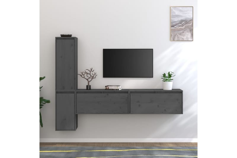 Tv-bänk 4 delar grå massiv furu - Grå - Möbler - Tv möbel & mediamöbel - TV bänk & mediabänk