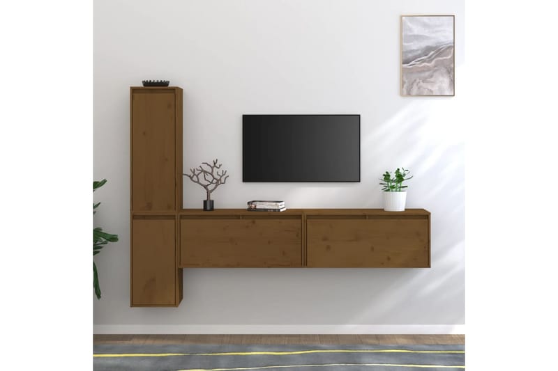 Tv-bänk 4 delar honungsbrun massiv furu - Brun - Möbler - Tv möbel & mediamöbel - TV bänk & mediabänk