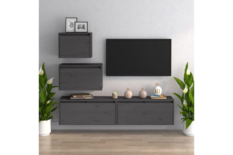Tv-bänk 4 st grå massiv furu - Grå - Möbler - Tv möbel & mediamöbel - TV bänk & mediabänk