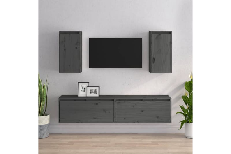 Tv-bänk 4 st grå massiv furu - Grå - Möbler - Tv möbel & mediamöbel - TV bänk & mediabänk