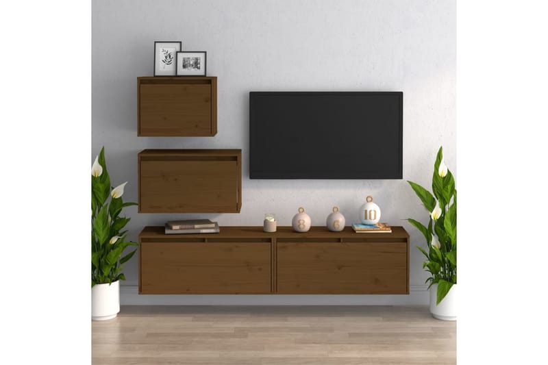 Tv-bänk 4 st honungsbrun massiv furu - Brun - Möbler - Tv möbel & mediamöbel - TV bänk & mediabänk