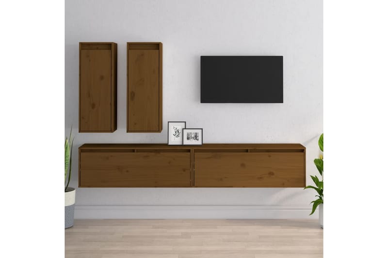 Tv-bänk 4 st honungsbrun massiv furu - Brun - Möbler - Tv möbel & mediamöbel - TV bänk & mediabänk