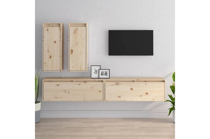 Tv-bänk 4 st massiv furu - Brun - Möbler - Tv möbel & mediamöbel - TV bänk & mediabänk