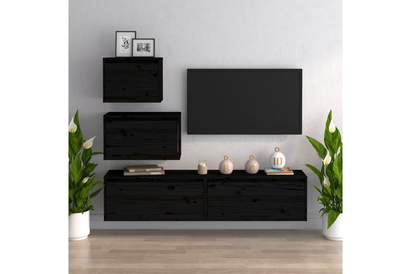 Tv-bänk 4 st svart massiv furu - Svart - Möbler - Tv möbel & mediamöbel - TV bänk & mediabänk
