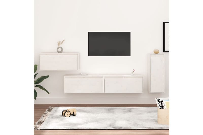 Tv-bänk 4 st vit massiv furu - Vit - Möbler - Tv möbel & mediamöbel - TV bänk & mediabänk