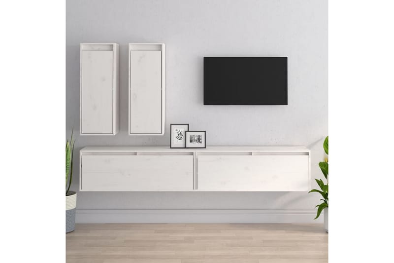 Tv-bänk 4 st vit massiv furu - Vit - Möbler - Tv möbel & mediamöbel - TV bänk & mediabänk