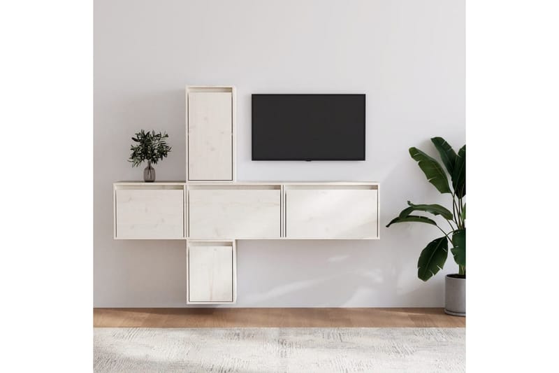 Tv-bänk 5 delar vit massiv furu - Vit - Möbler - Tv möbel & mediamöbel - TV bänk & mediabänk