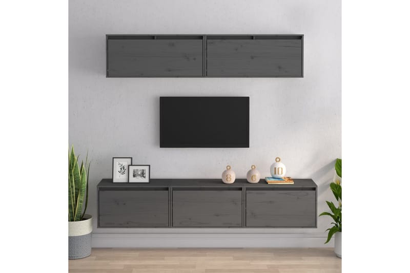 Tv-bänk 5 st grå massiv furu - Grå - Möbler - Tv möbel & mediamöbel - TV bänk & mediabänk
