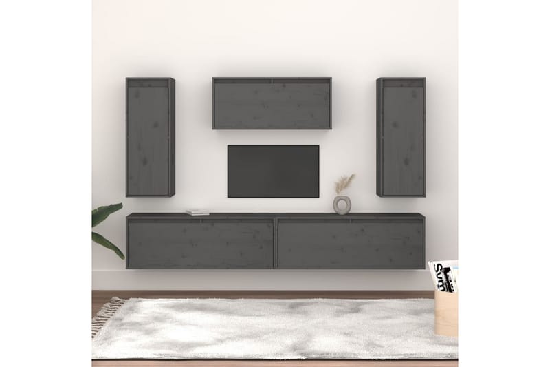 Tv-bänk 5 st grå massiv furu - Grå - Möbler - Tv möbel & mediamöbel - TV bänk & mediabänk