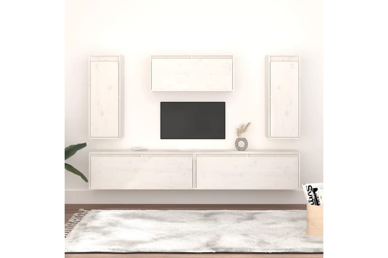 Tv-bänk 5 st vit massiv furu - Vit - Möbler - Tv möbel & mediamöbel - TV bänk & mediabänk