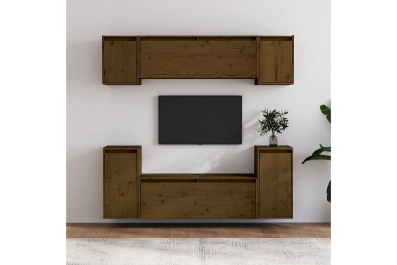 Tv-bänk 6 delar honungsbrun massiv furu - Brun - Möbler - Tv möbel & mediamöbel - TV bänk & mediabänk
