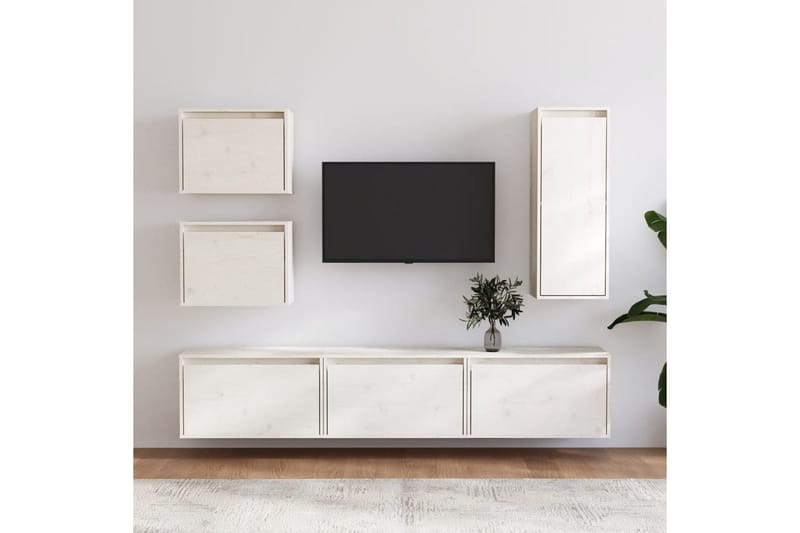 Tv-bänk 6 delar vit massiv furu - Vit - Möbler - Tv möbel & mediamöbel - TV bänk & mediabänk