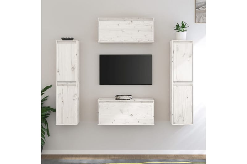 Tv-bänk 6 st vit massiv furu - Vit - Möbler - Tv möbel & mediamöbel - TV bänk & mediabänk
