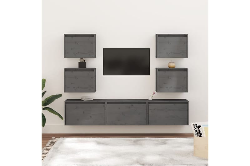 Tv-bänk 7 st grå massiv furu - Grå - Möbler - Tv möbel & mediamöbel - TV bänk & mediabänk