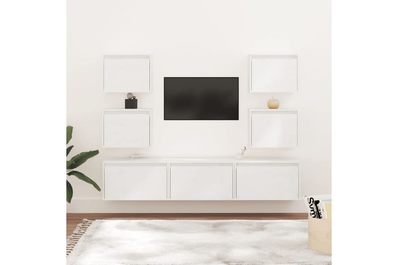 Tv-bänk 7 st vit massiv furu - Vit - Möbler - Tv möbel & mediamöbel - TV bänk & mediabänk