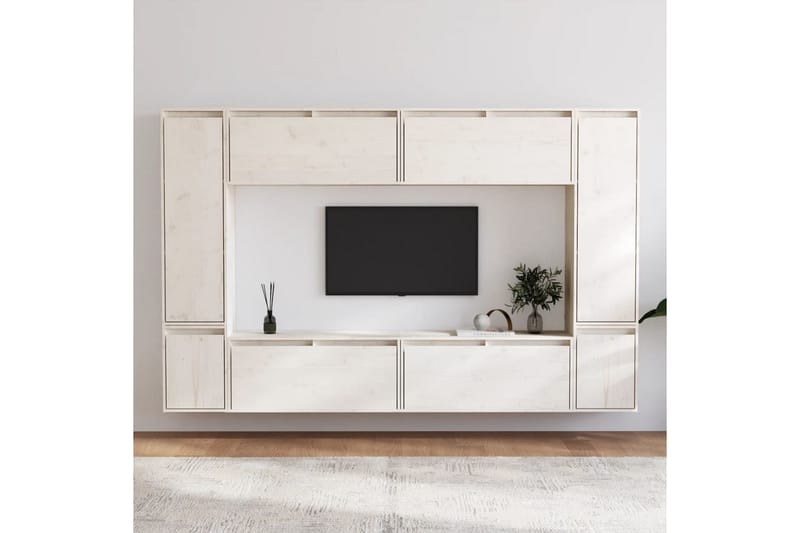 Tv-bänk 8 delar vit massiv furu - Vit - Möbler - Tv möbel & mediamöbel - TV bänk & mediabänk