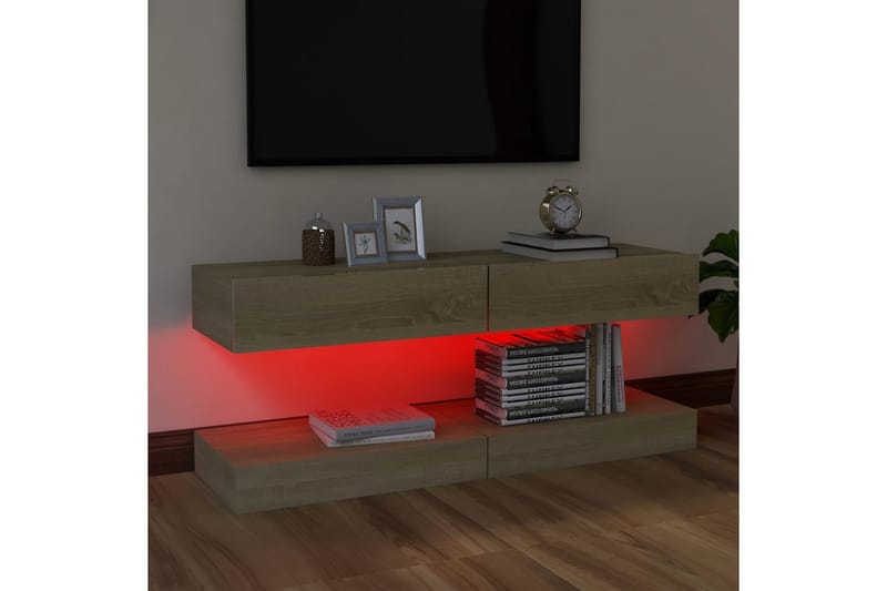TV-bänk med LED-belysning 2 st sonoma-ek 60x35 cm - Brun - Möbler - Tv möbel & mediamöbel - TV bänk & mediabänk