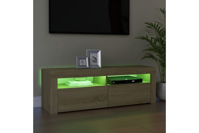 TV-bänk med LED-belysning sonoma-ek 120x35x40 cm - Brun - Möbler - Tv möbel & mediamöbel - TV bänk & mediabänk