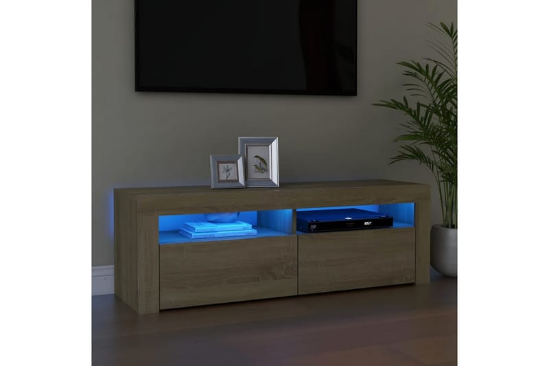 TV-bänk med LED-belysning sonoma-ek 120x35x40 cm - Brun - Möbler - Tv möbel & mediamöbel - TV bänk & mediabänk