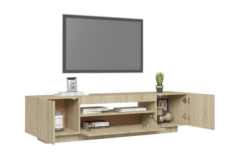 TV-bänk med LED-belysning sonoma-ek 160x35x40 cm - Brun - Möbler - Tv möbel & mediamöbel - TV bänk & mediabänk