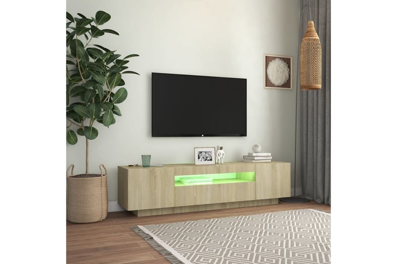 TV-bänk med LED-belysning sonoma-ek 160x35x40 cm - Brun - Möbler - Tv möbel & mediamöbel - TV bänk & mediabänk