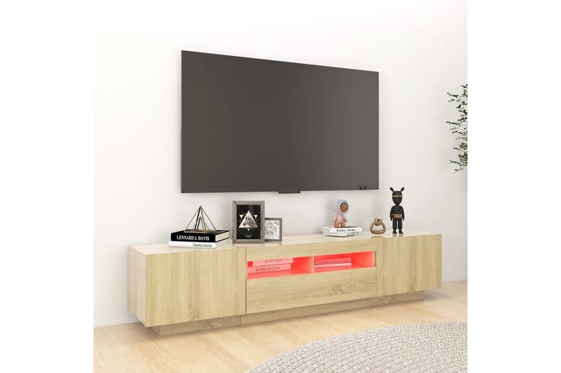 TV-bänk med LED-belysning sonoma-ek 180x35x40 cm - Brun - Möbler - Tv-möbler & mediamöbler - TV-bänk & mediabänk