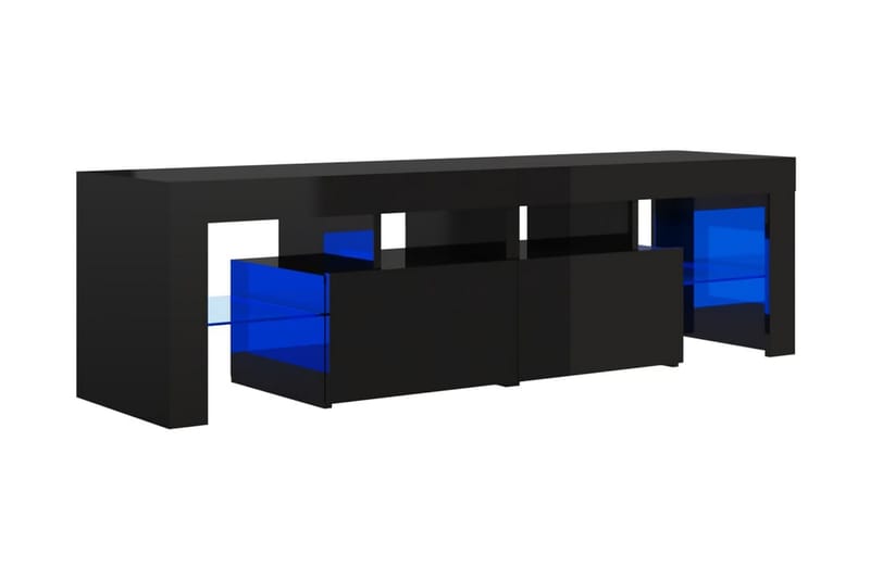 TV-bänk med LED-belysning svart högglans 140x35x40 cm - Svart - Möbler - Tv möbel & mediamöbel - TV bänk & mediabänk