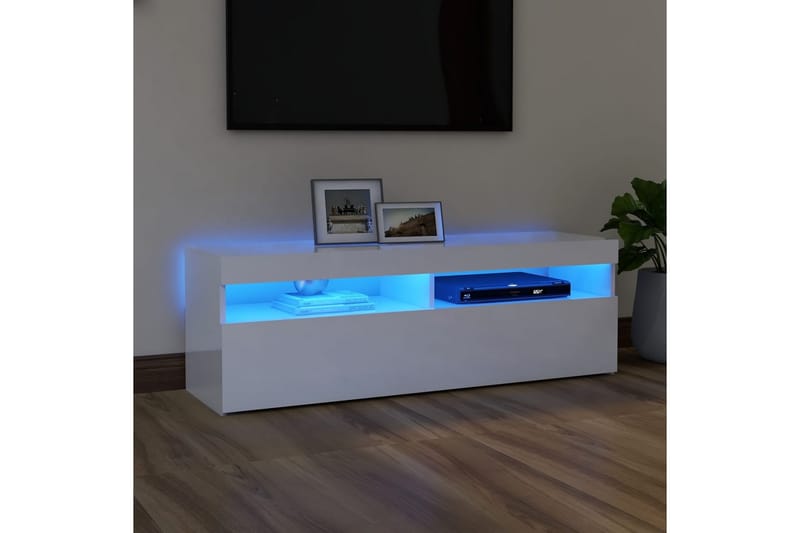 TV-bänk med LED-belysning vit högglans 120x35x40 cm - Vit - Möbler - Tv möbel & mediamöbel - TV bänk & mediabänk