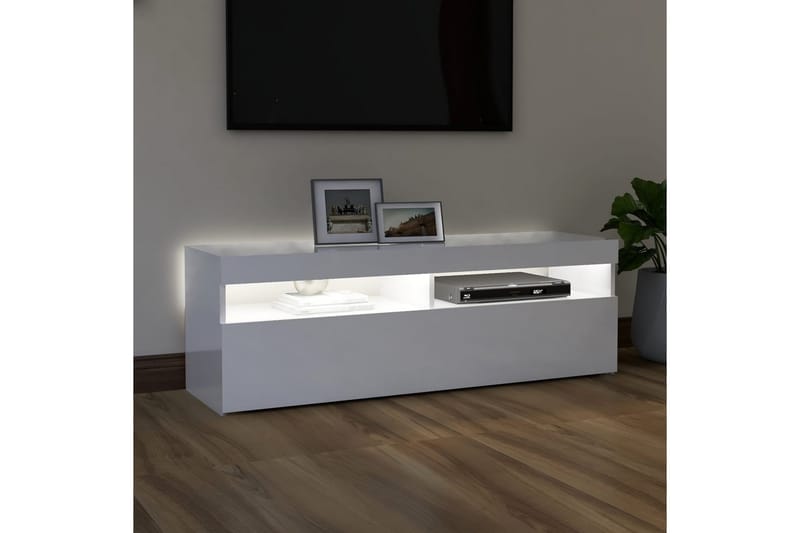 TV-bänk med LED-belysning vit högglans 120x35x40 cm - Vit - Möbler - Tv möbel & mediamöbel - TV bänk & mediabänk