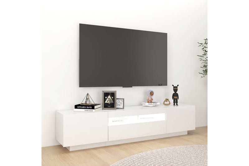 TV-bänk med LED-belysning vit högglans 180x35x40 cm - Vit - Möbler - Tv-möbler & mediamöbler - TV-bänk & mediabänk
