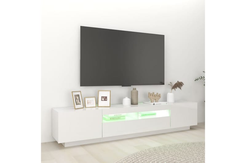 TV-bänk med LED-belysning vit högglans 200x35x40 cm - Vit - Möbler - Tv-möbler & mediamöbler - TV-bänk & mediabänk