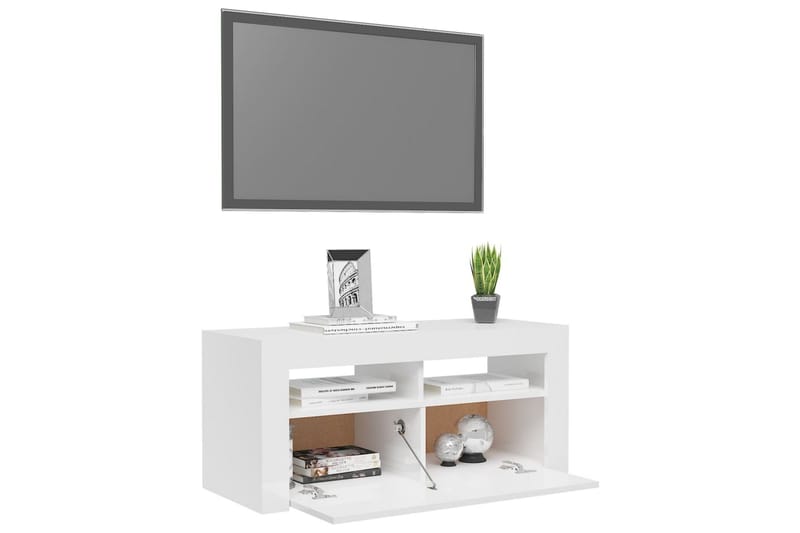 TV-bänk med LED-belysning vit högglans 90x35x40 cm - Vit - Möbler - Tv möbel & mediamöbel - TV bänk & mediabänk