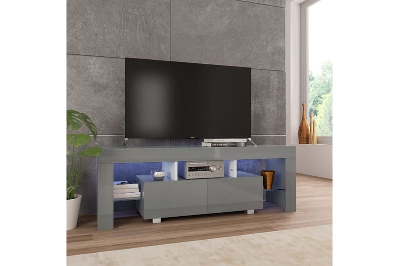 TV-bänk med LED-lampor högglans grå 130x35x45 cm - Grå - Möbler - Tv möbel & mediamöbel - TV bänk & mediabänk