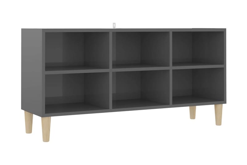TV-bänk med massiva ben grå högglans 103,5x30x50 cm - Grå - Möbler - Tv möbel & mediamöbel - TV bänk & mediabänk