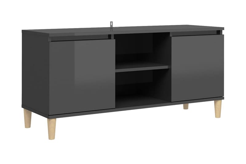TV-bänk med massiva ben grå högglans 103,5x35x50 cm - Grå - Möbler - Tv-möbler & mediamöbler - TV-bänk & mediabänk