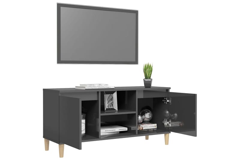 TV-bänk med massiva ben grå högglans 103,5x35x50 cm - Grå - Möbler - Tv möbel & mediamöbel - TV bänk & mediabänk
