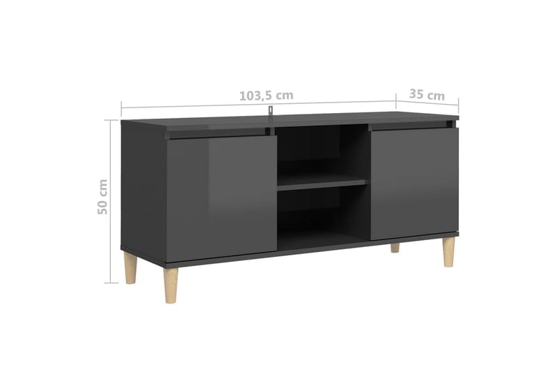 TV-bänk med massiva ben grå högglans 103,5x35x50 cm - Grå - Möbler - Tv möbel & mediamöbel - TV bänk & mediabänk