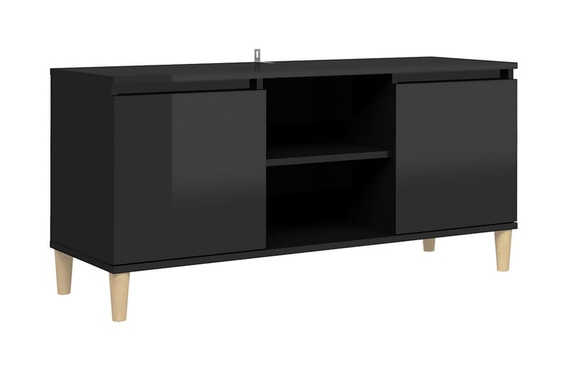 TV-bänk med massiva ben svart högglans 103,5x35x50 cm - Svart - Möbler - Tv-möbler & mediamöbler - TV-bänk & mediabänk