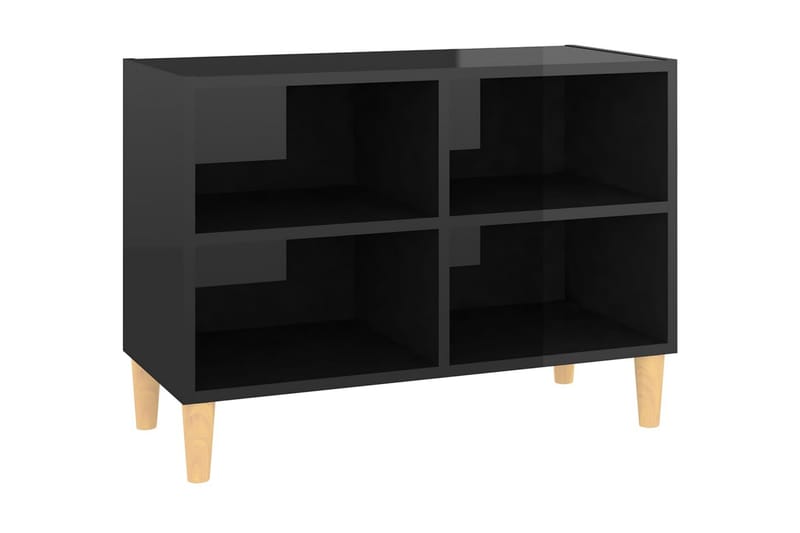 TV-bänk med massiva ben svart högglans 69,5x30x50 cm - Svart - Möbler - Tv möbel & mediamöbel - TV bänk & mediabänk
