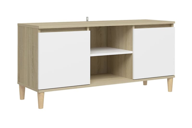 TV-bänk med massiva ben vit och sonoma-ek 103,5x35x50 cm - Vit - Möbler - Tv-möbler & mediamöbler - TV-bänk & mediabänk