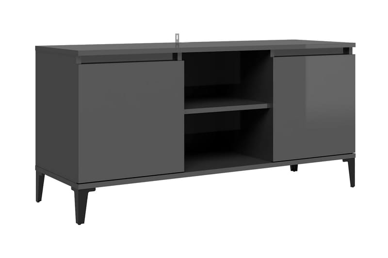 TV-bänk med metallben grå högglans 103,5x35x50 cm - Grå - Möbler - Tv möbel & mediamöbel - TV bänk & mediabänk