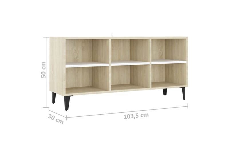 TV-bänk med metallben vit och sonoma-ek 103,5x30x50 cm - Vit - Möbler - Tv-möbler & mediamöbler - TV-bänk & mediabänk