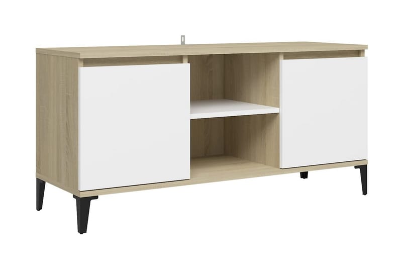 TV-bänk med metallben vit och sonoma-ek 103,5x35x50 cm - Vit - Möbler - Tv-möbler & mediamöbler - TV-bänk & mediabänk