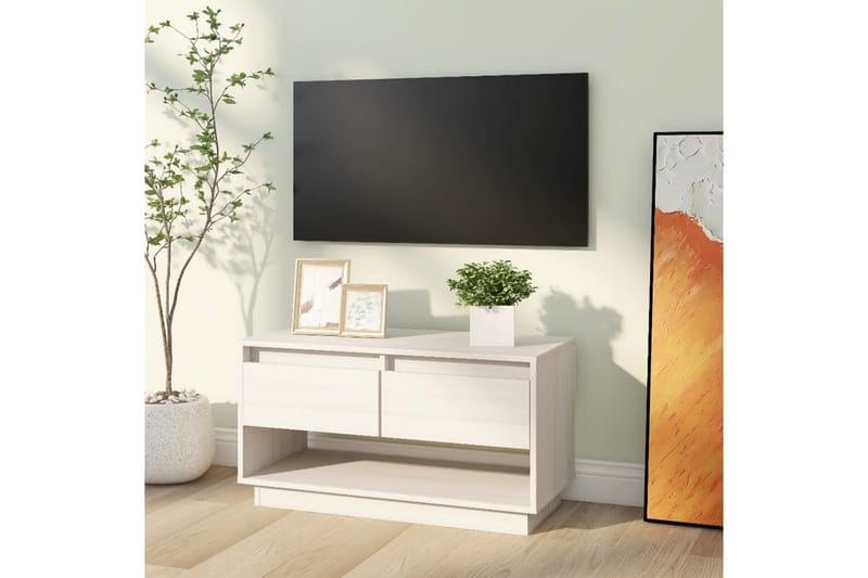 Tv-bänk vit 74x34x40 cm massiv furu - Vit - Möbler - Tv möbel & mediamöbel - TV bänk & mediabänk
