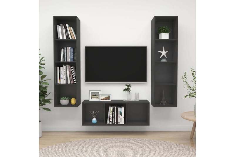 TV-skåp 3 delar grå spånskiva - Grå - Möbler - Tv-möbler & mediamöbler - TV-bänk & mediabänk