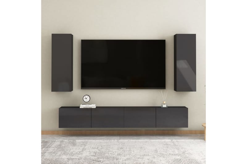 TV-skåp grå högglans 30,5x30x90 cm spånskiva - Grå - Möbler - Tv möbel & mediamöbel - TV bänk & mediabänk