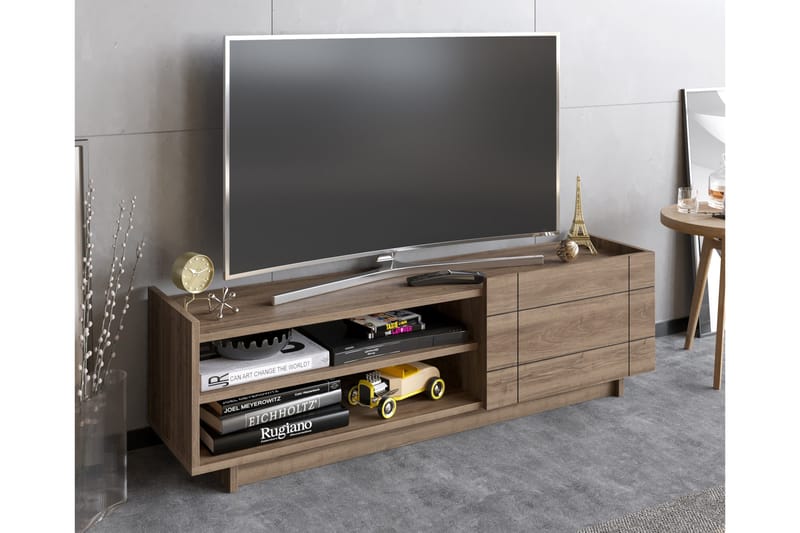 Ulica Tv-bänk 140 cm Dörr + 3 Hyllor - Mörkbrun - Möbler - Tv möbel & mediamöbel - TV bänk & mediabänk